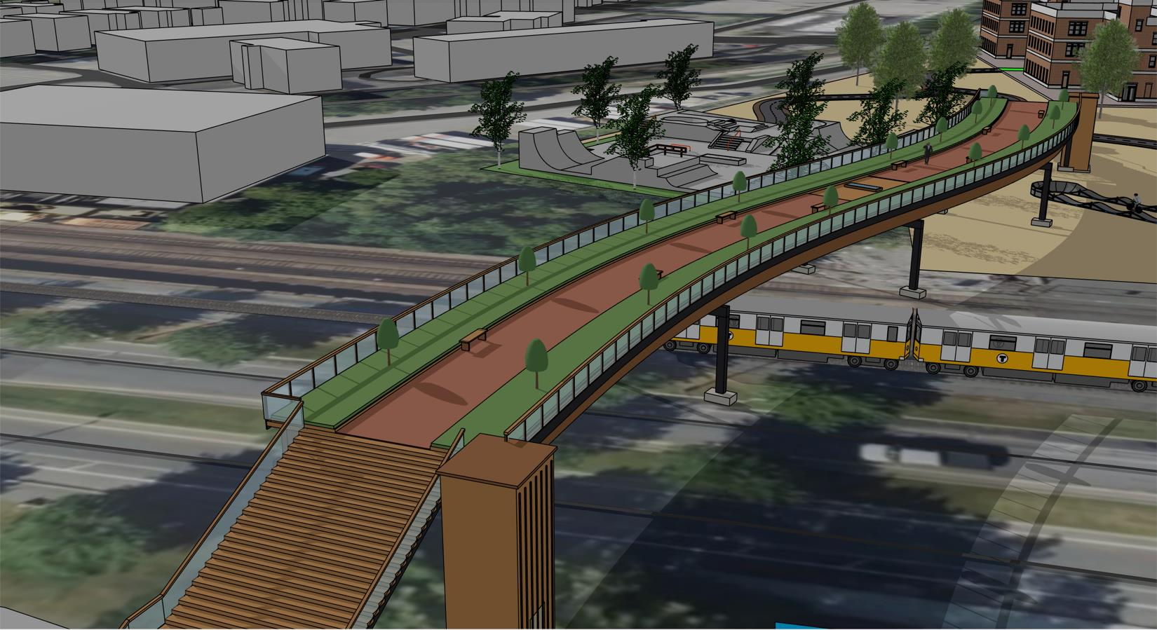 SketchUp 3D model of the pedestrian rail footbridge